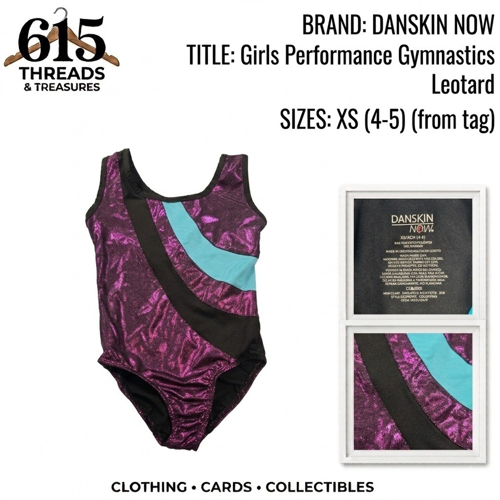 Danskin Now Girls Metallic Purple Gymnastics Leotard XS 4-5 Keyhole Back
